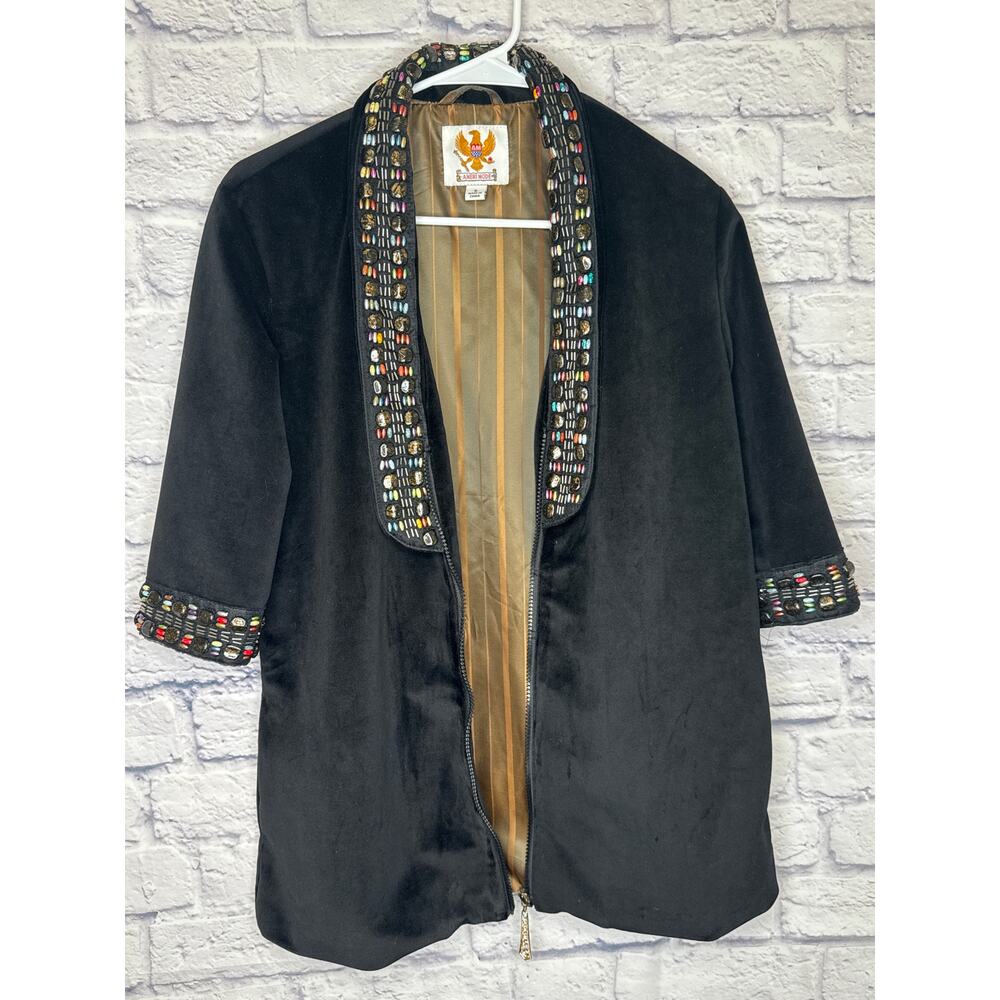 Ameri Mode Women's Vintage Open Front Jacket Beaded Collar & Cuff Lined SZ Small